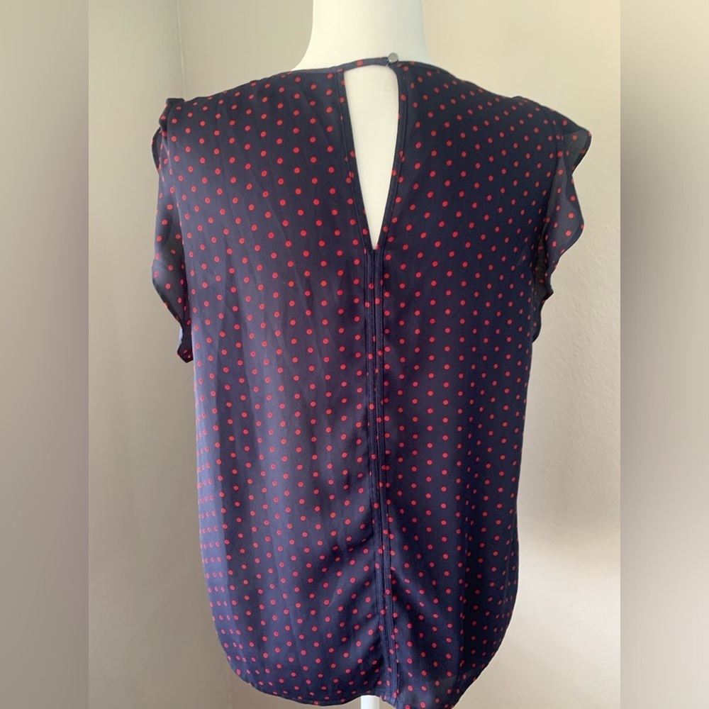 Banana Republic Navy Blouse with Red Polka Dots - Picture 2 of 5